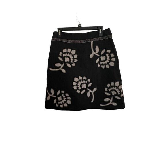 Boden Embroidered Floral Print Skirt Black /Brown Size 12R - Picture 1 of 12